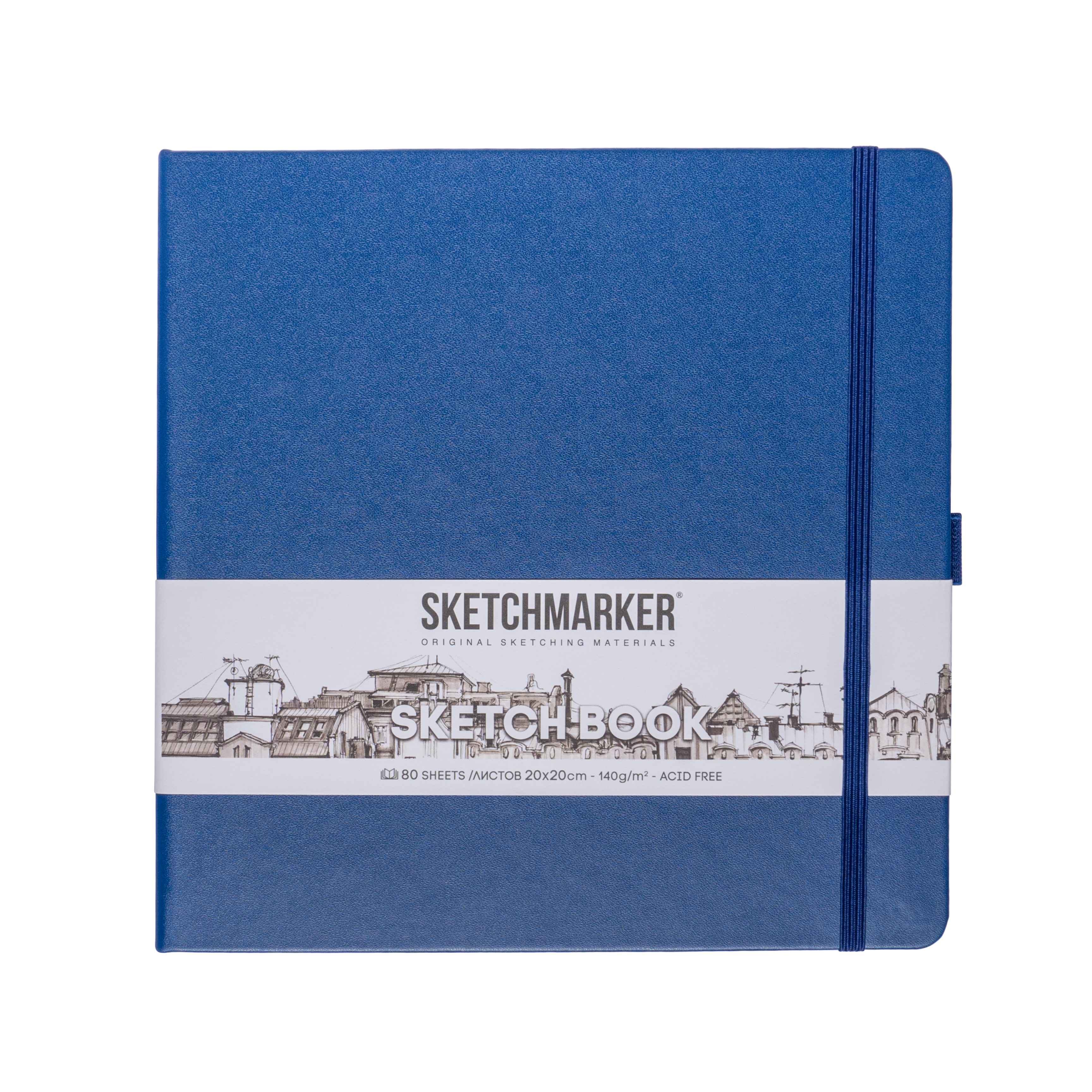 Блокнот для зарисовок Sketchmarker 20*20 cм 80 л 140 г, твердая обложка Королевский синий