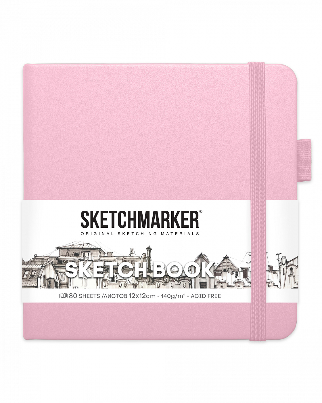 Блокнот для зарисовок Sketchmarker 12х12 см 80 л 140 г, твердая обложка Розовый книга для записей розовый металлик а5 96 листов