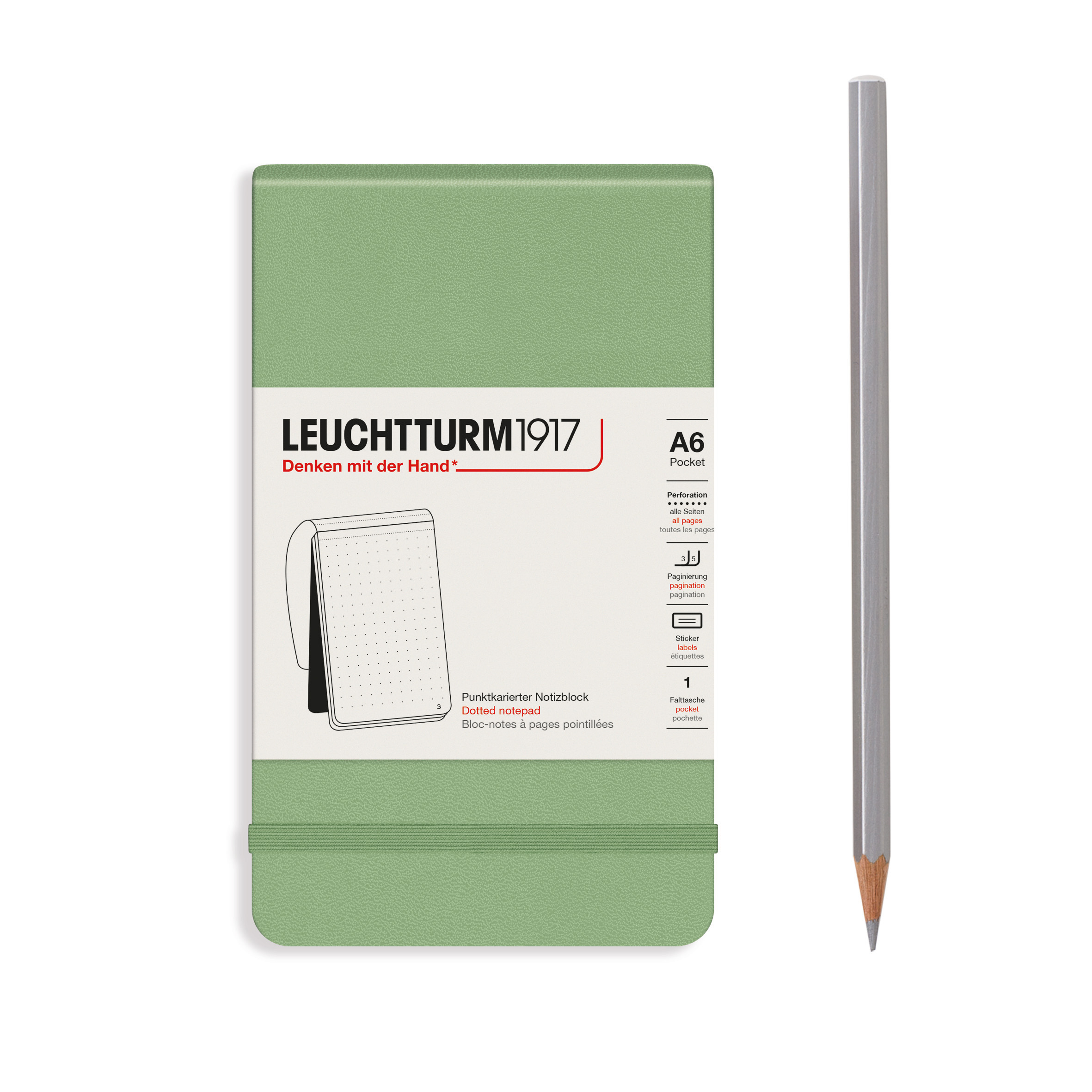 Блокнот в точку Leuchtturm Reporter Notepad Pocket 188 стр твердая обложка пастельный зеленый 2789₽