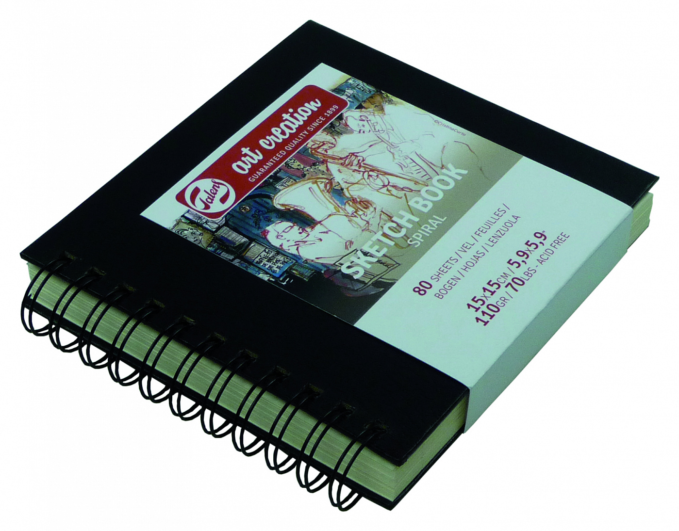 Блокнот для зарисовок на спирали Art Creation 15х15 см 80 л 110 г твердая обложка черный 482₽