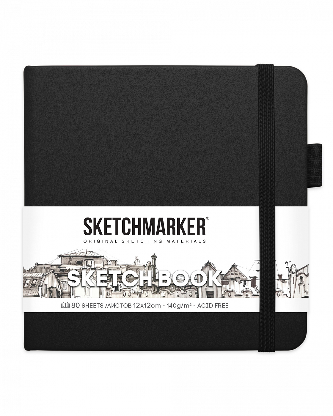 Блокнот для зарисовок Sketchmarker 12х12 см 80 л 140 г, твердая обложка Черный ежедневник в твердой обложке а5 80 листов крутой мужик