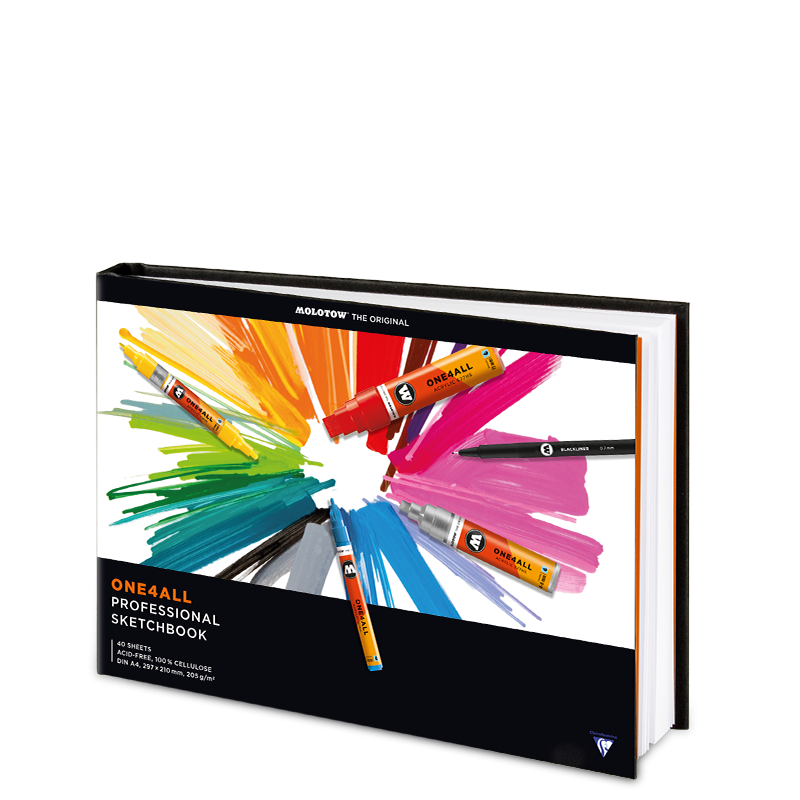 Скетчбук Molotow ONE4ALL Professional Sketchbook А4, горизонтальный скетчбук для маркеров falafel books а5 pastel pink 60 л 70 г на пружине