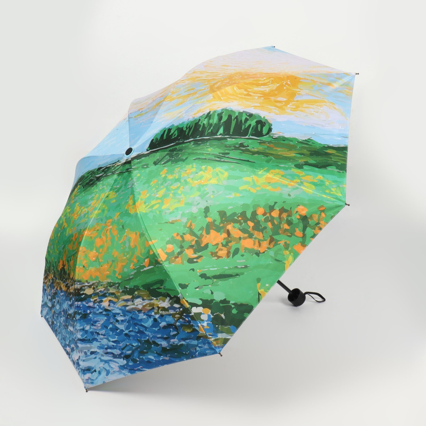 Зонт женский механический R48/55 4сл 8 спиц, эпонж, Пейзаж купол зонта стихи