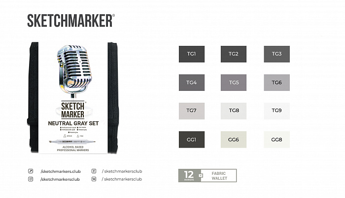 Набор маркеров Sketchmarker Neutral gray 12 шт SKM-SM-12NTGR - фото 2