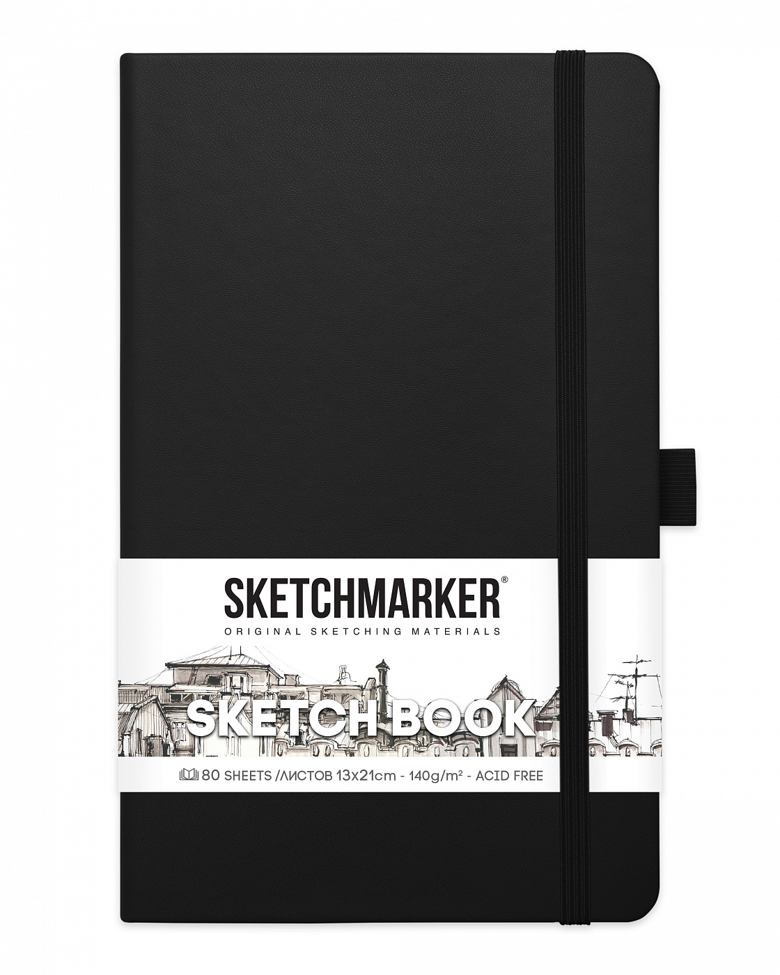 Блокнот для зарисовок Sketchmarker 13х21 см 80 л 140 г, твердая обложка Черный ежедневник в твердой обложке а5 160 л мрамор