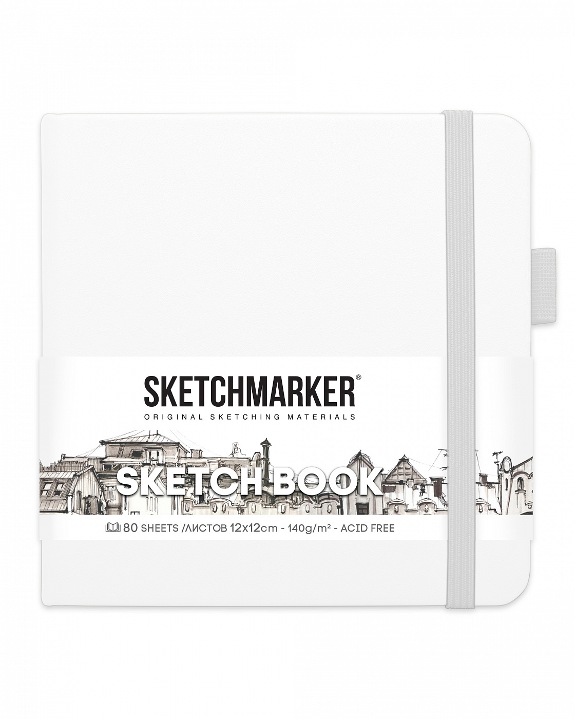 Блокнот для зарисовок Sketchmarker 12х12 см 80 л 140 г, твердая обложка Белый скетчбук а4 80л панда белый офсет 100г м2 тв обложка спираль