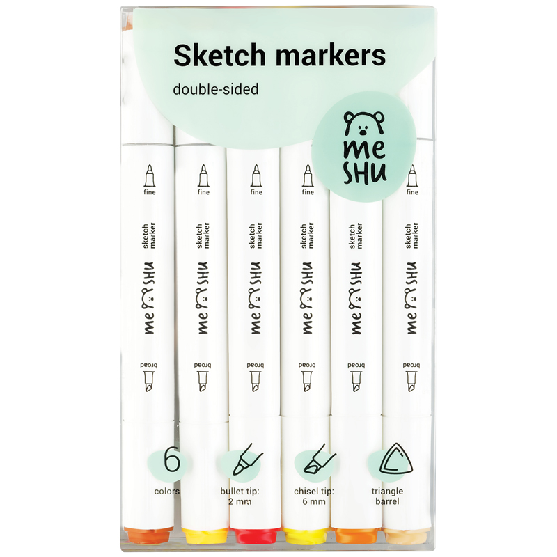 Набор маркеров для скетчинга MESHU 6 цв, осенние цвета рисуем мангу альбом для скетчинга