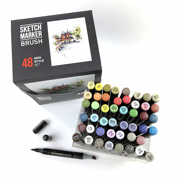 Набор маркеров Sketchmarker Brush 48 Asia style - Азиатский стиль (48 маркеров в пластиковом кейсе) SMB-48ASIA - фото 3