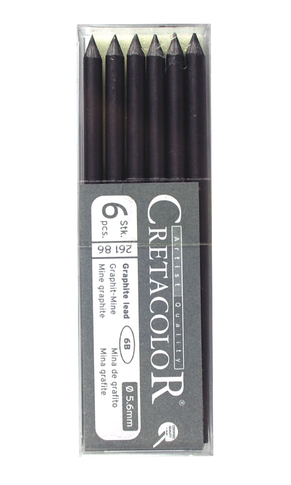 Набор стержней для цангового карандаша Cretacolor 6 шт 5,6 мм, 6B набор грифелей для механического карандаша stabilo 12 шт 0 5 мм
