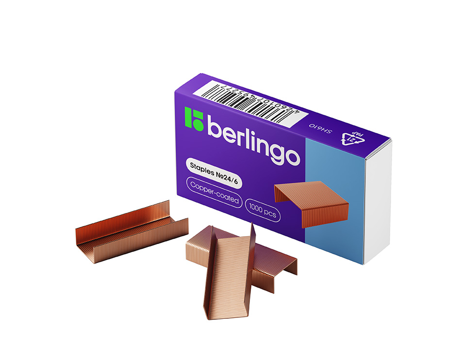 Скобы для степлера Beringo №24/6 1000 шт, медные скобы для степлера beringo 24 6 1000 шт ные