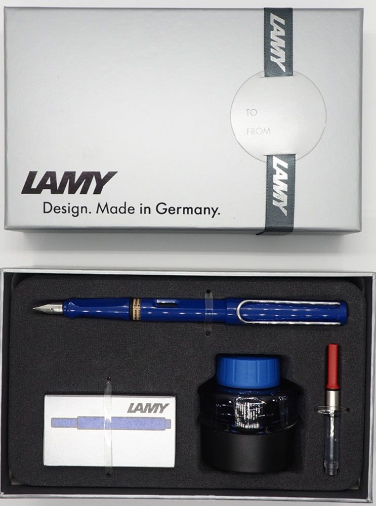 Набор ручка перьевая LAMY Safari, F корпус синий+ картридж синий+ чернила син.+ конвертер ?Lamy-4000142/1608927 ?Lamy-4000142/1608927 - фото 1