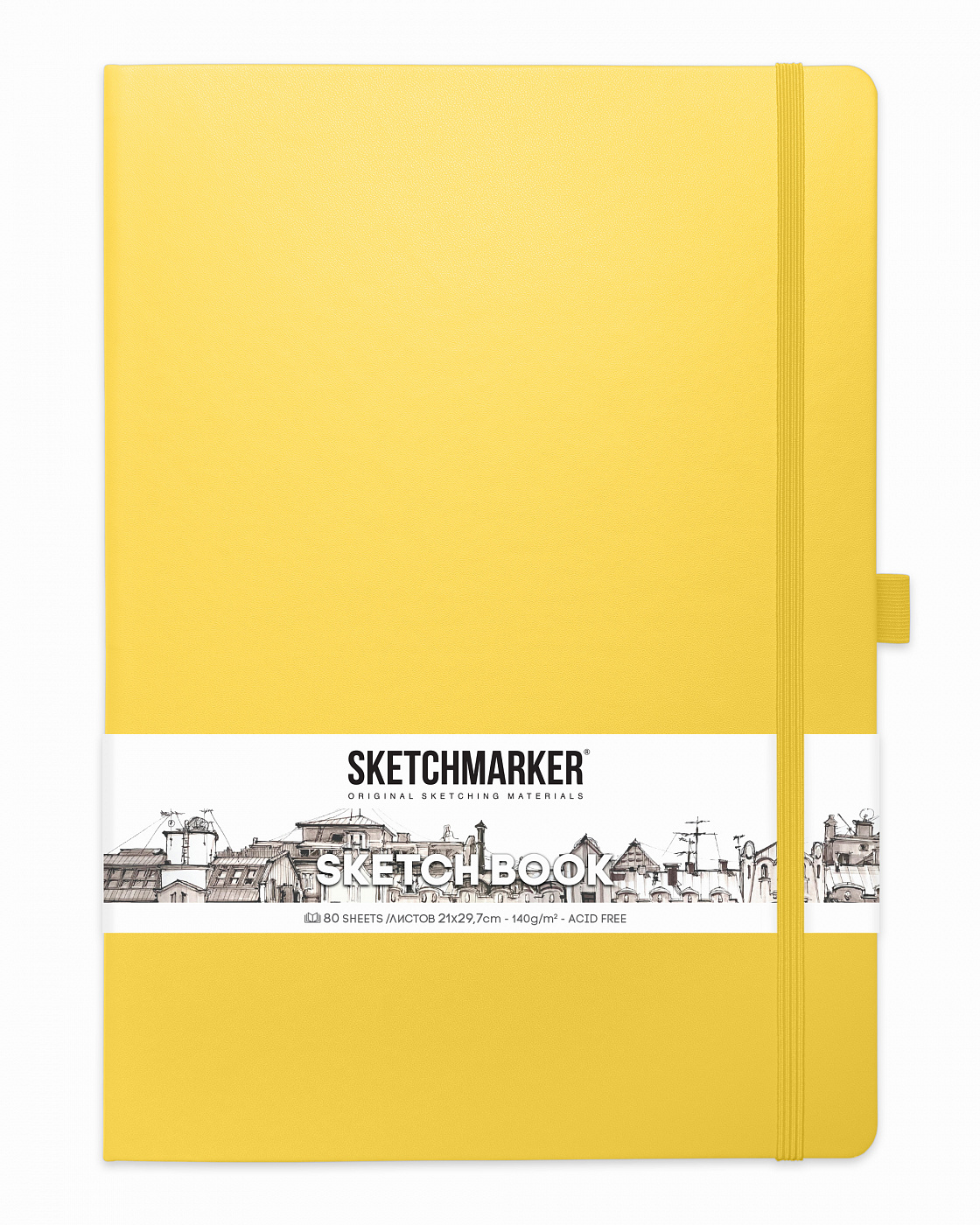 Блокнот для зарисовок Sketchmarker 21х29,7 см 80 л 140 г, твердая обложка Лимонный