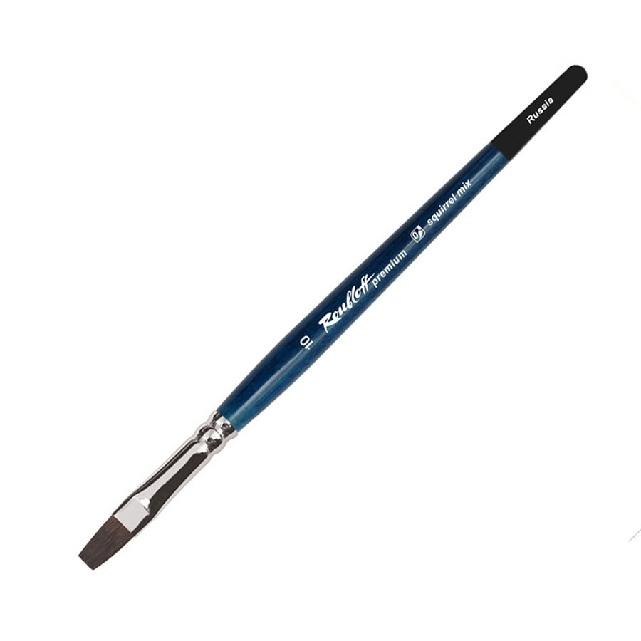 Кисть белка микс плоская Roubloff premium ручка синяя короткая кисть синтетика белая 36 плоская живописные кисти 1в22w короткая ручка