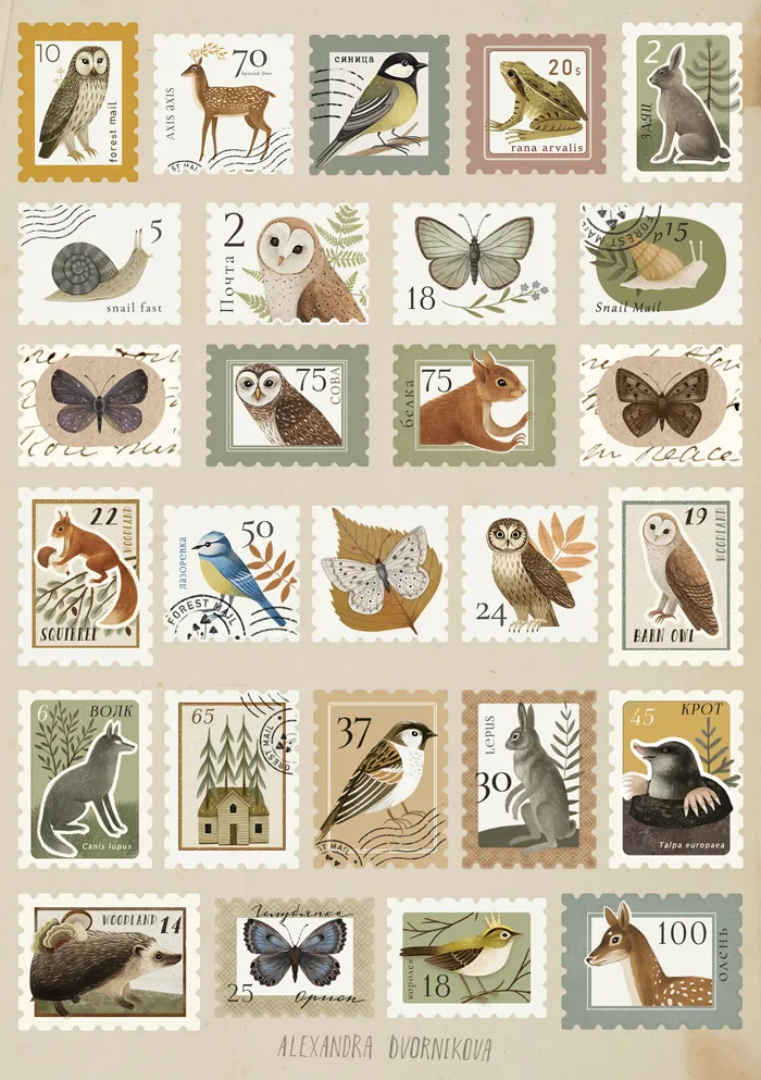 Стикеры "Марки "Лесные обитатели"