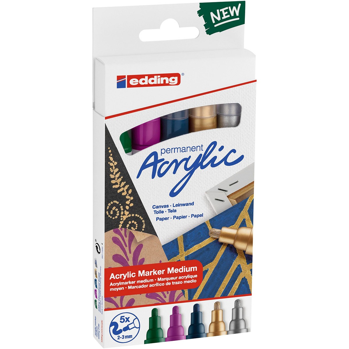 Набор маркеров акриловых Edding 5 шт, 2-3 мм металлик цвет: 904,910,933,924,923 набор для творчества lori увлекательная мозаика гномик