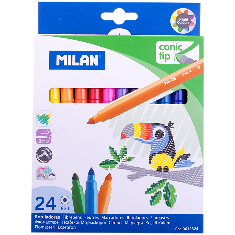 Набор фломастеров MILAN 24 цв, на водной основе, в картонной упаковке пифагор фломастеры для рисования яркие а 24 0