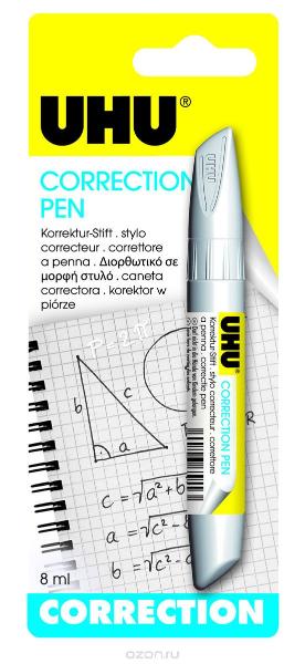 Корректирующая ручка Uhu 8 мл, в блистере корректор карандаш 12 мл металлический наконечник на основе растворителя