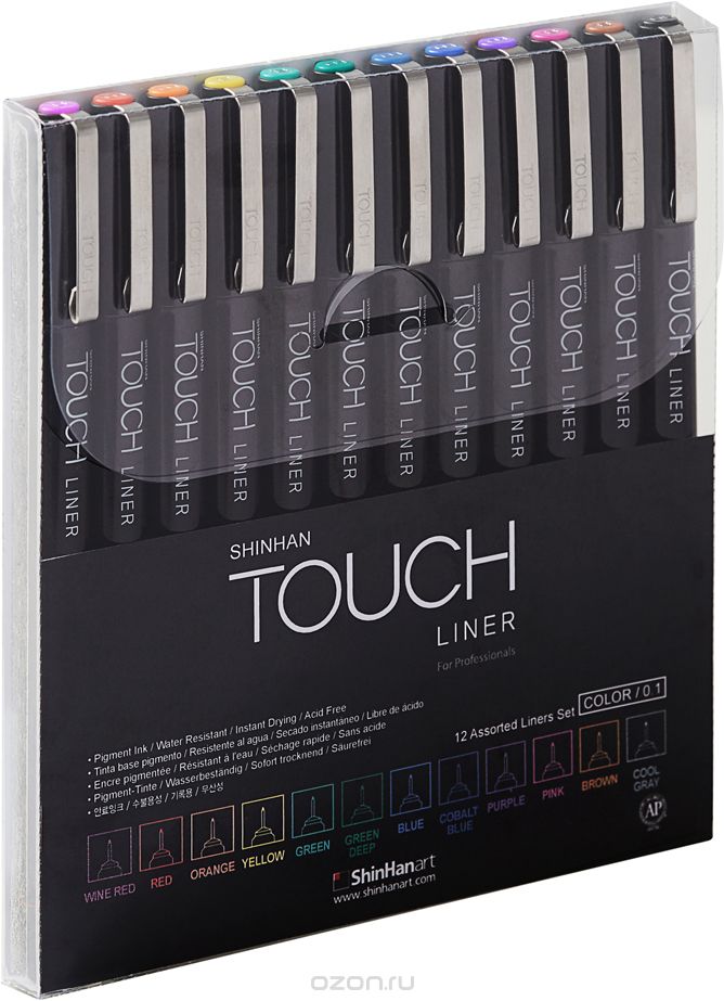 Набор линеров Touch Liner 12 шт. цветные 0,1 мм линеры touch liner 0 1 мм все а