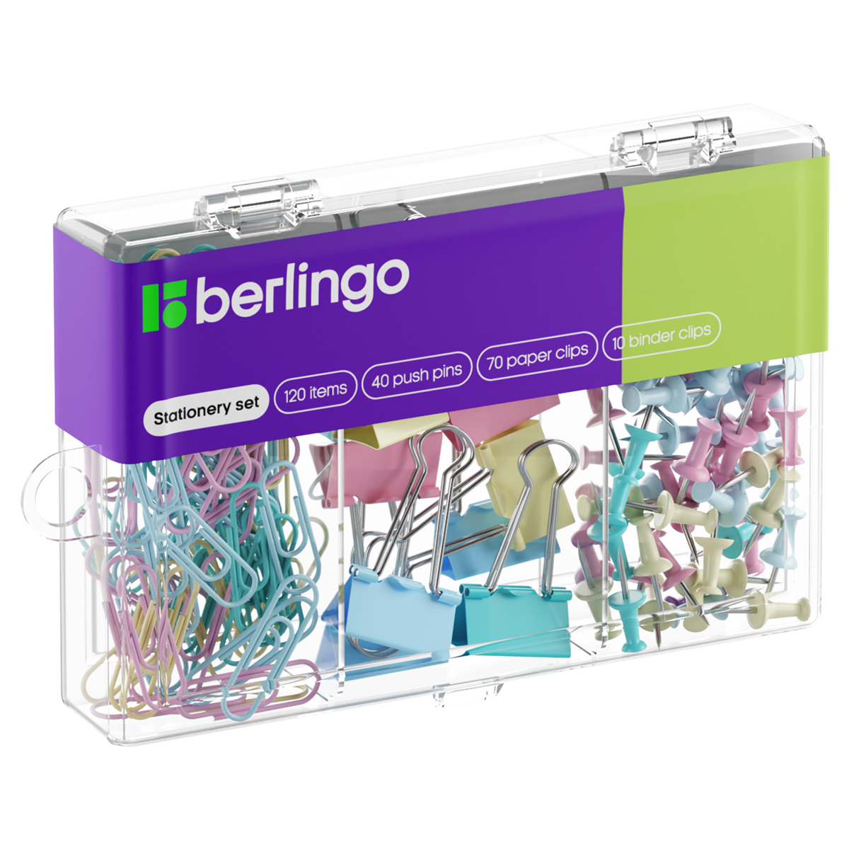 Набор мелкоофисных принадлежностей Berlingo, 120 предметов, ассорти пастель, пластиковая упаковка губка для посуды raccoon бублик пластиковая набор 5 шт 14 2 гр шт 9×9×4 см