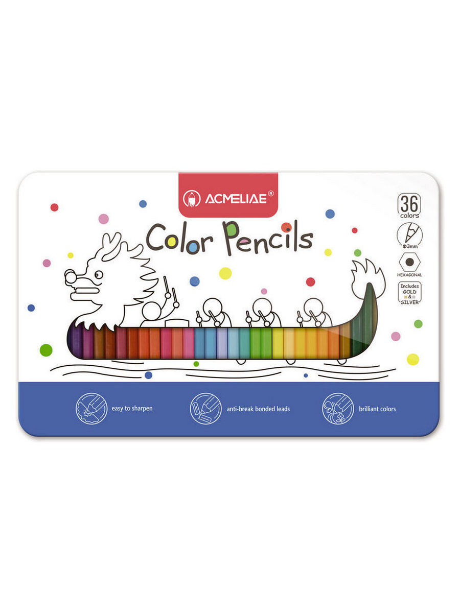 Набор карандашей цветных Acmeliae 36 цв, в металлическом футляре кошечки собачки прописи для малышей весёлые рисунки