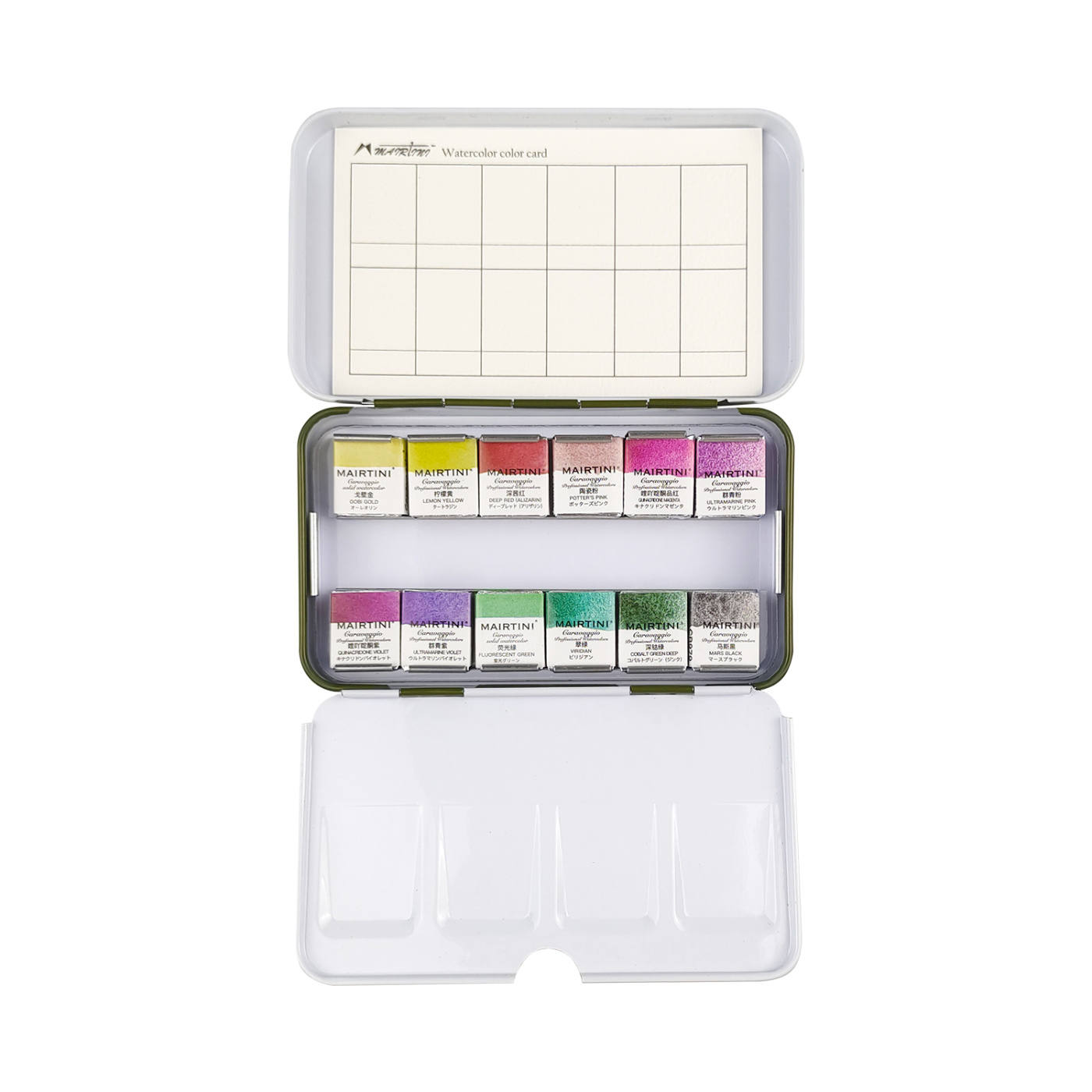 Набор акварели Mairtini "Caravaggio Professional" полукюветы, 12 цвета, в металле, 2024 New colors