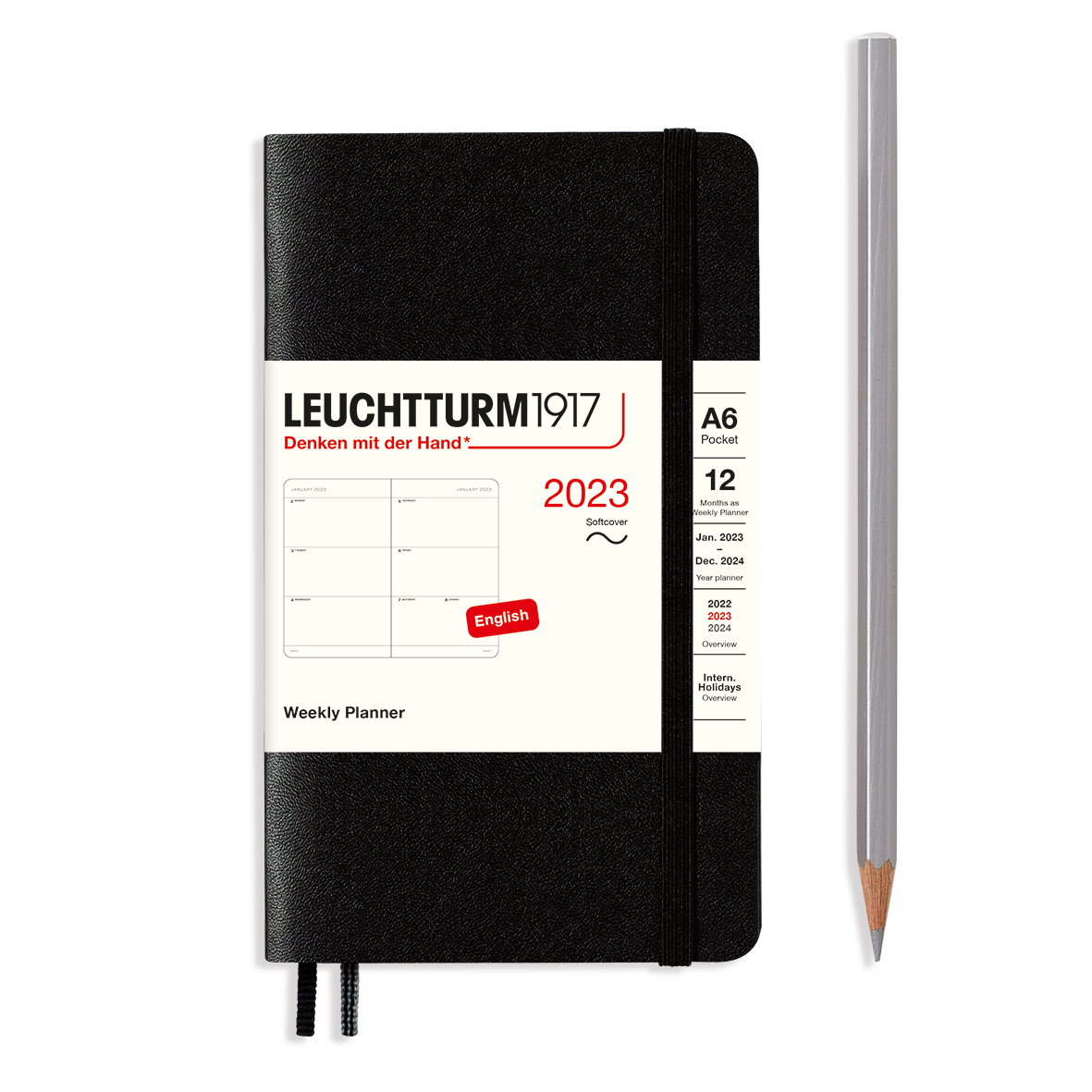 Еженедельник датир. Leuchtturm1917 Pocket A6 на 2023г, дни без расписания, м. обл, цвет: Черный Lecht-365972