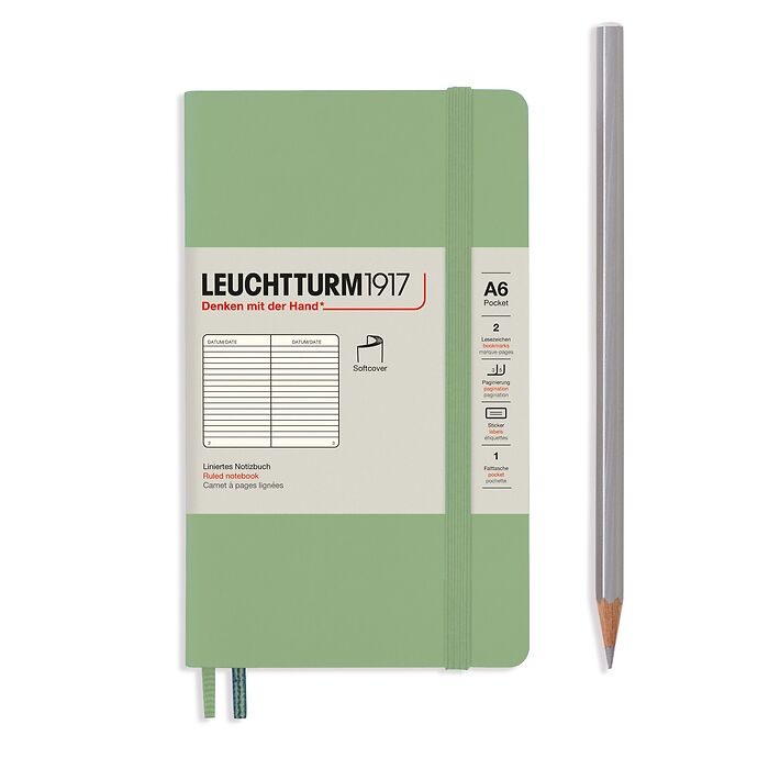 Записная книжка в линейку Leuchtturm Pocket A6 123 стр., мягкая обложка пастельный зеленый большой или маленький книжка с наклейками