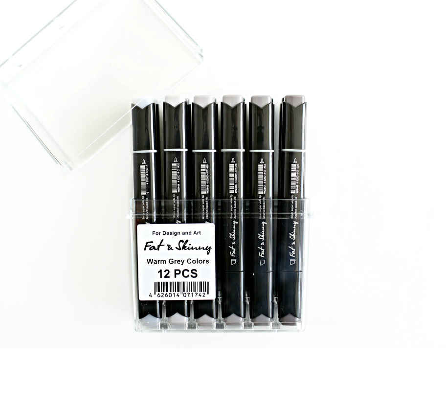 Набор маркеров Fat&Skinny 12 шт Warm grey, серые цвета
