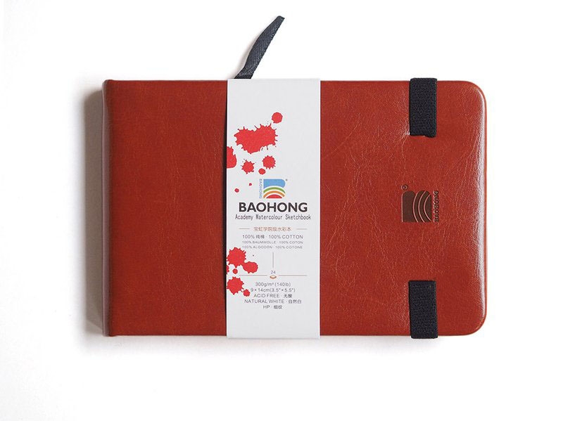 Скетчбук для акварели Baohong 9х14 см 24 л 300 г, хлопок, мелкозернистая бумага для акварели baohong в рулоне 115х1000 см 200 г хлопок 100% мелкозернистая