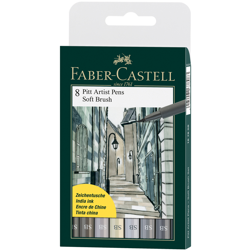 линер uni pin brush 200 s кисть светло серый Набор ручек капиллярных Faber-Castell 