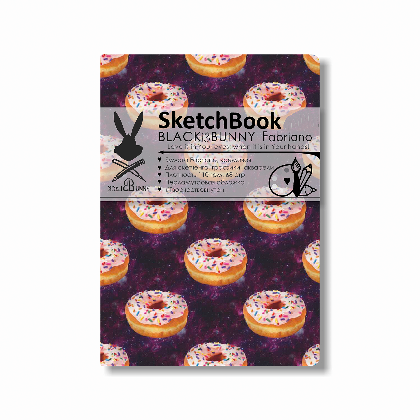 Скетчбук с бумагой Fabriano Black Bunny Пончики А6 64 л 110 г 173₽