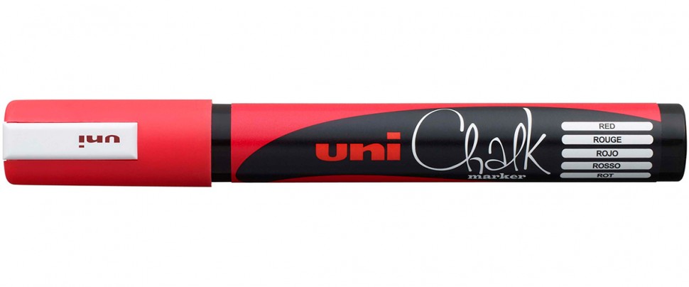 Маркер меловой Uni PWE-5М, 2,5 мм, наконечник пулевидный, красный маркер меловой uni pwe 5м 2 5 мм наконечник пулевидный красный