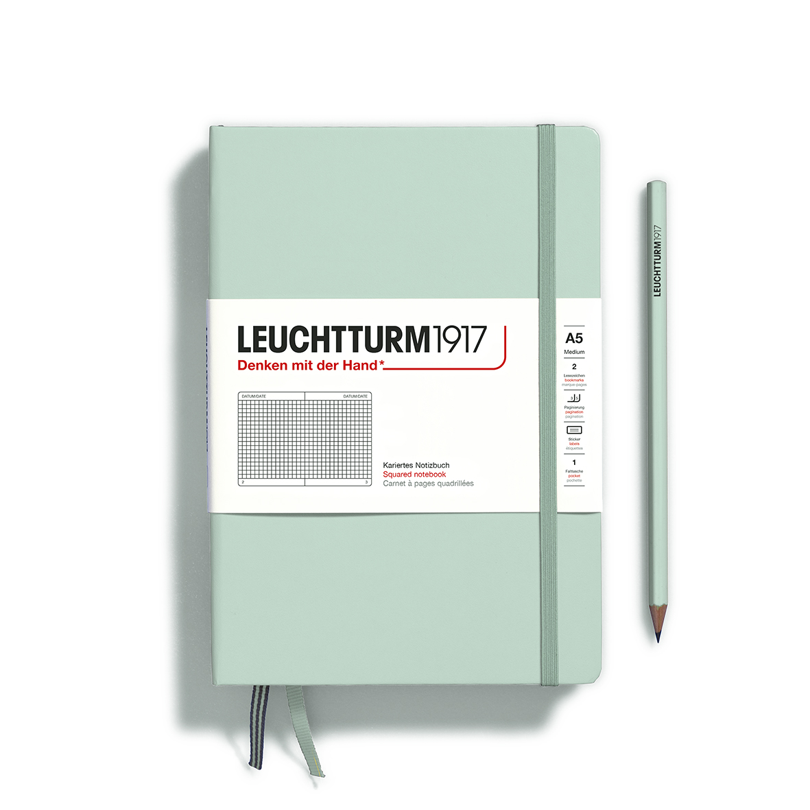 Блокнот в клетку Leuchtturm1917 "Natural Colors" 14,5x21 см 125 л, твердая обложка, цвет: Мятный