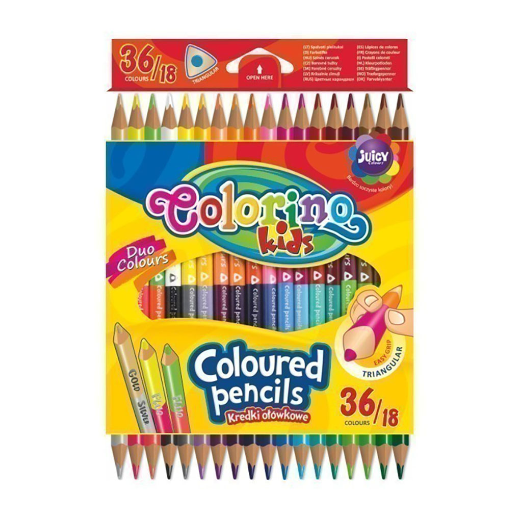 Набор карандашей цветных Colorino двухсторонние, трехгранные 18 шт, 36 цветов карандаши двухсторонние 24 цвета заточенные трехгранные картонная упаковка европодвес минни маус