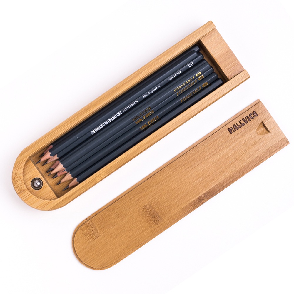 Набор чернографитных карандашей Малевичъ в пенале из бамбука набор карандашей чернографитных gladed pencil 12 штук твердость 2н 8в