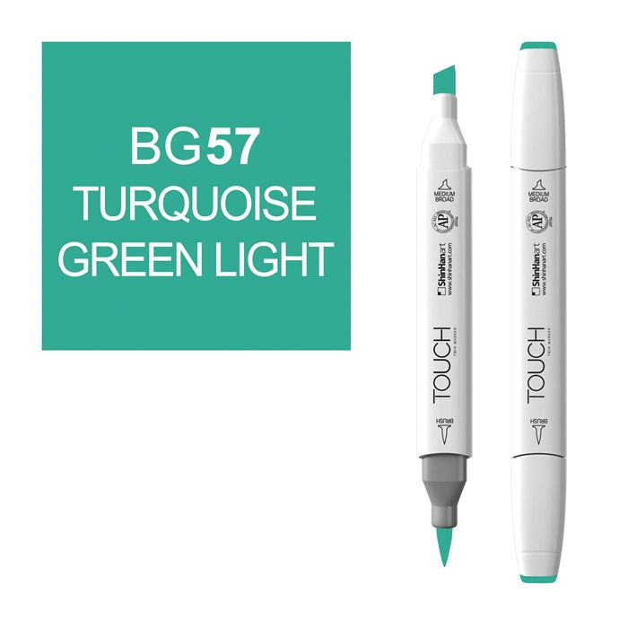 Маркер спиртовой BRUSH Touch Twin цв. BG57 турецкий зеленый светлый маркер спиртовой touch twin цв b68 турецкий голубой