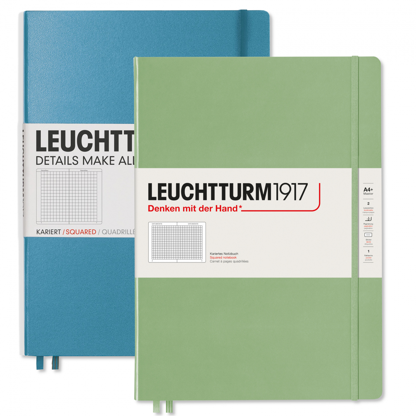 Записная книжка в клетку Leuchtturm Master Slim А4+ 123 стр., твердая обложка пастельный зеленый записная книжка в линейку leuchtturm master a4 235 стр твердая обложка темно синяя