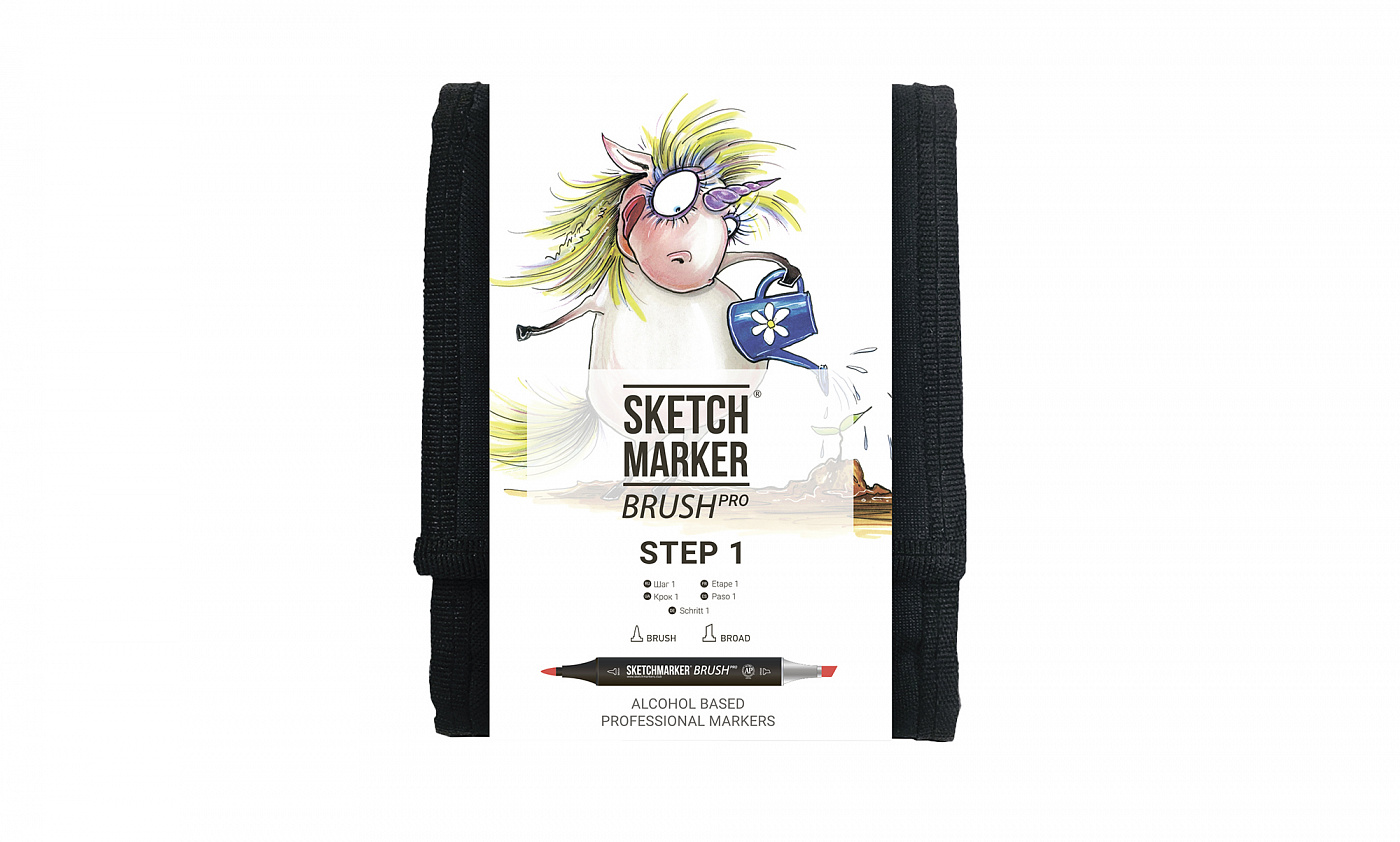 Набор маркеров для начинающих Sketchmarker Brush 12 Step 1- Шаг 1 (12 маркеров+сумка)