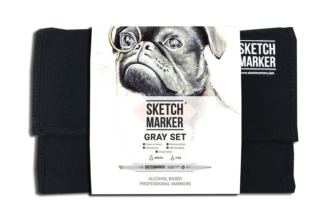 Набор маркеров Sketchmarker Gray set 24 Серые тона (24 маркера + сумка органайзер) маркеры 12цв basic 2 сумка органайзер sketchmarker