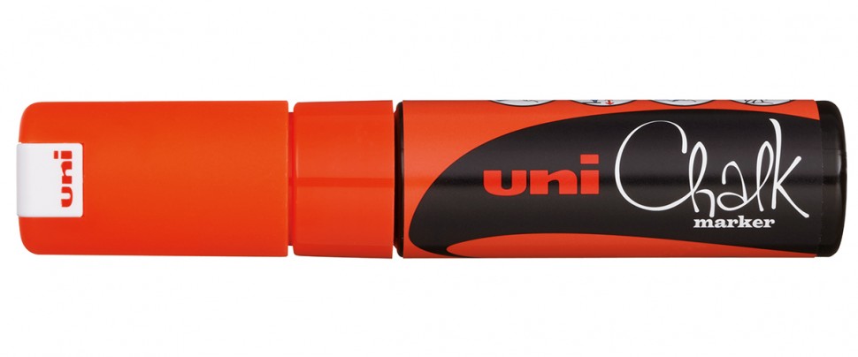 Маркер меловой Uni PWE-8K, 8 мм, клиновидный, флуорисцентный оранжевый маркер меловой uni pwe 8k 8 мм клиновидный флуорисцентный оранжевый