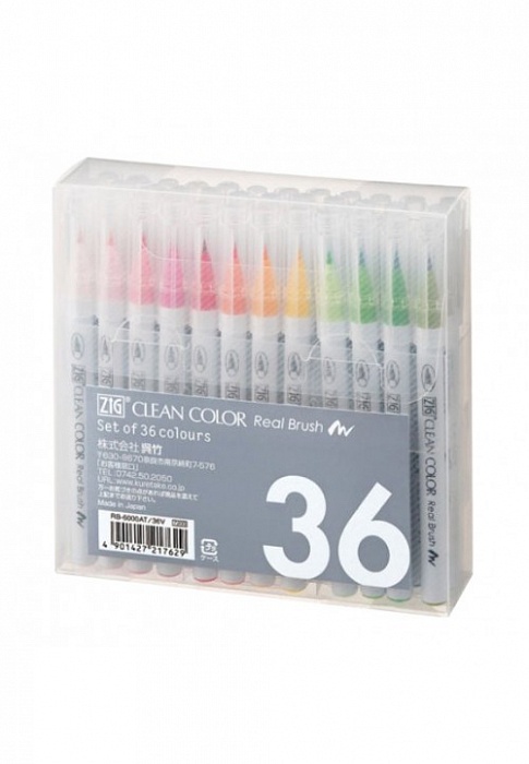 Набор маркеров с кистью Clean Color Real Brush 36 шт ZIG-RB-6000AT/36V ZIG-RB-6000AT/36V - фото 1