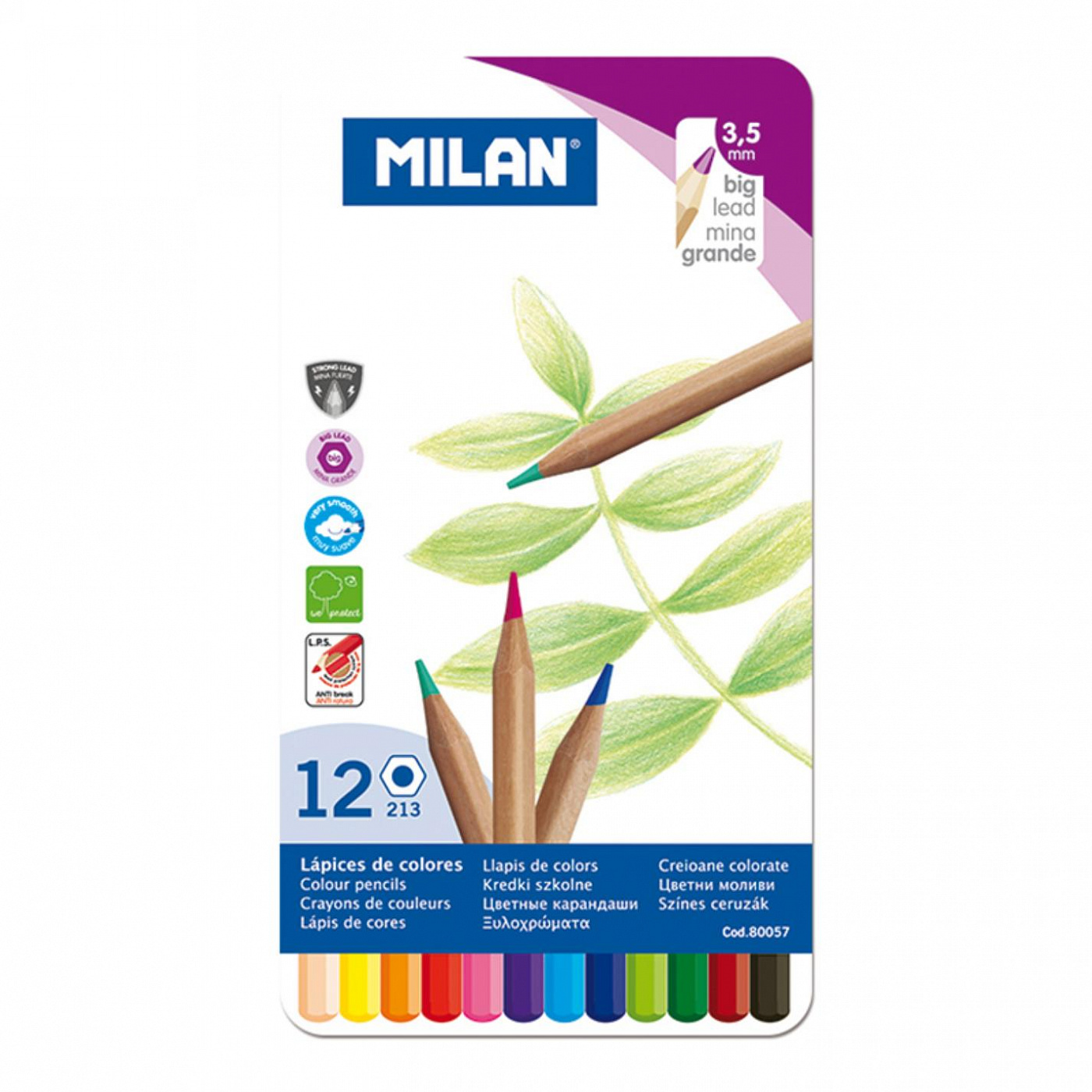 Набор цветных карандашей MILAN 12 цв, грифель 3.5 мм, в металлической упаковке набор карандашей цветных stabilo trio 12 цв