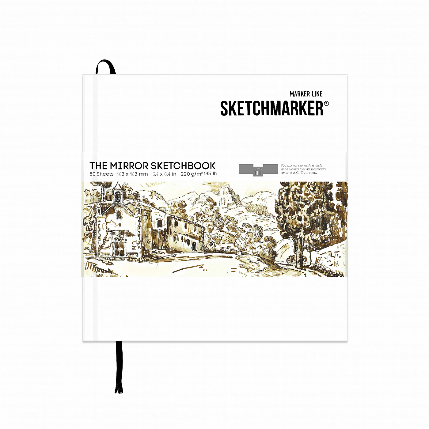 Скетчбук SKETCHMARKER & Pushkinskiy THE MIRROR 16,3х16,3 см 50 л 220 г, твердая обложка белая SKM-MRSQH/PUSHKWH
