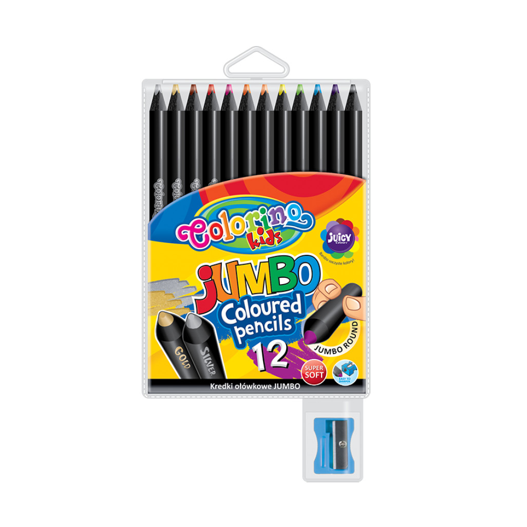 Набор карандашей цветных Colorino JUMBO, 12 цветов, черное дерево, с точилкой рисование для 1 класса