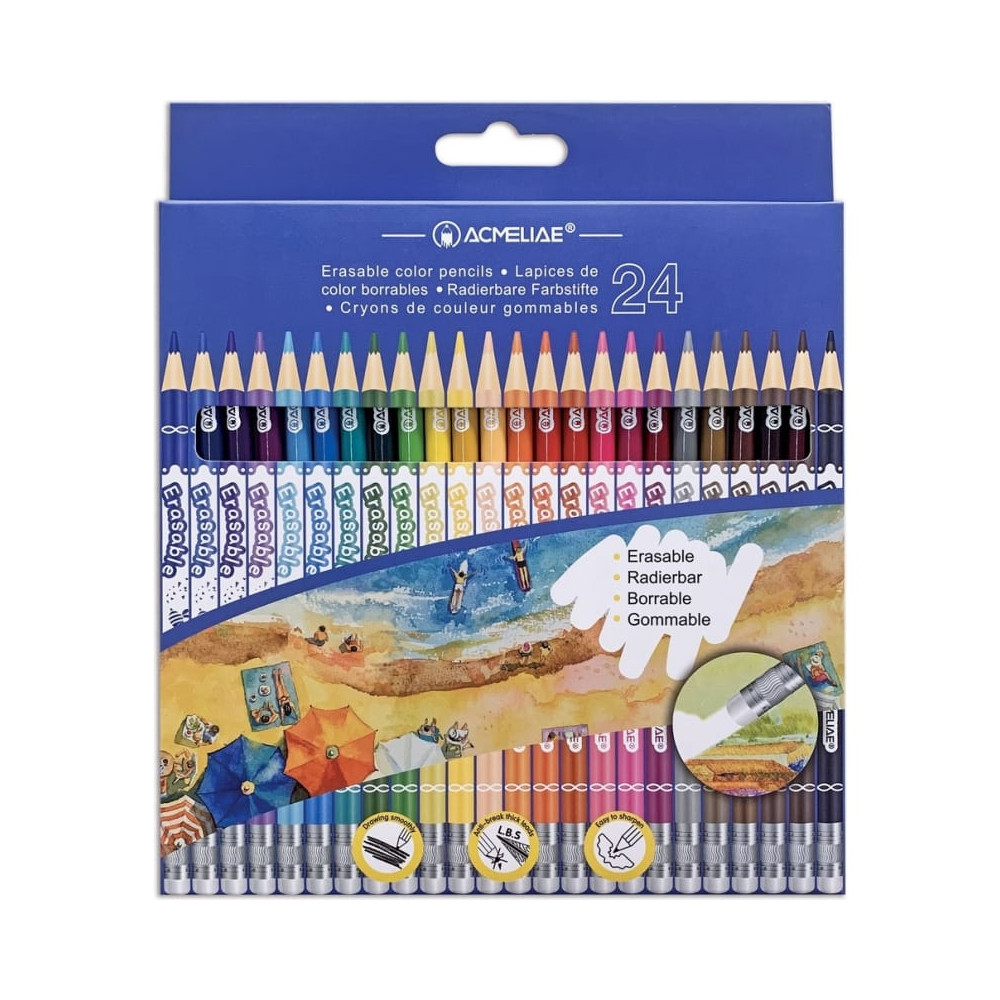 Набор стираемых цветных карандашей Acmeliae 24 цв в картонном футляре паровозик простые рисунки яркие образцы