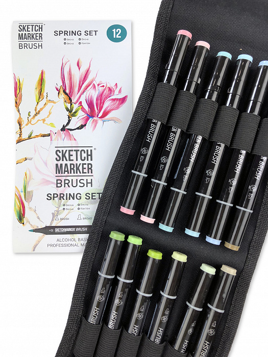 Набор маркеров Sketchmarker Brush 12 Spring Set- Весна (12 маркеров+сумка органайзер) SMB-12SPRNG - фото 3