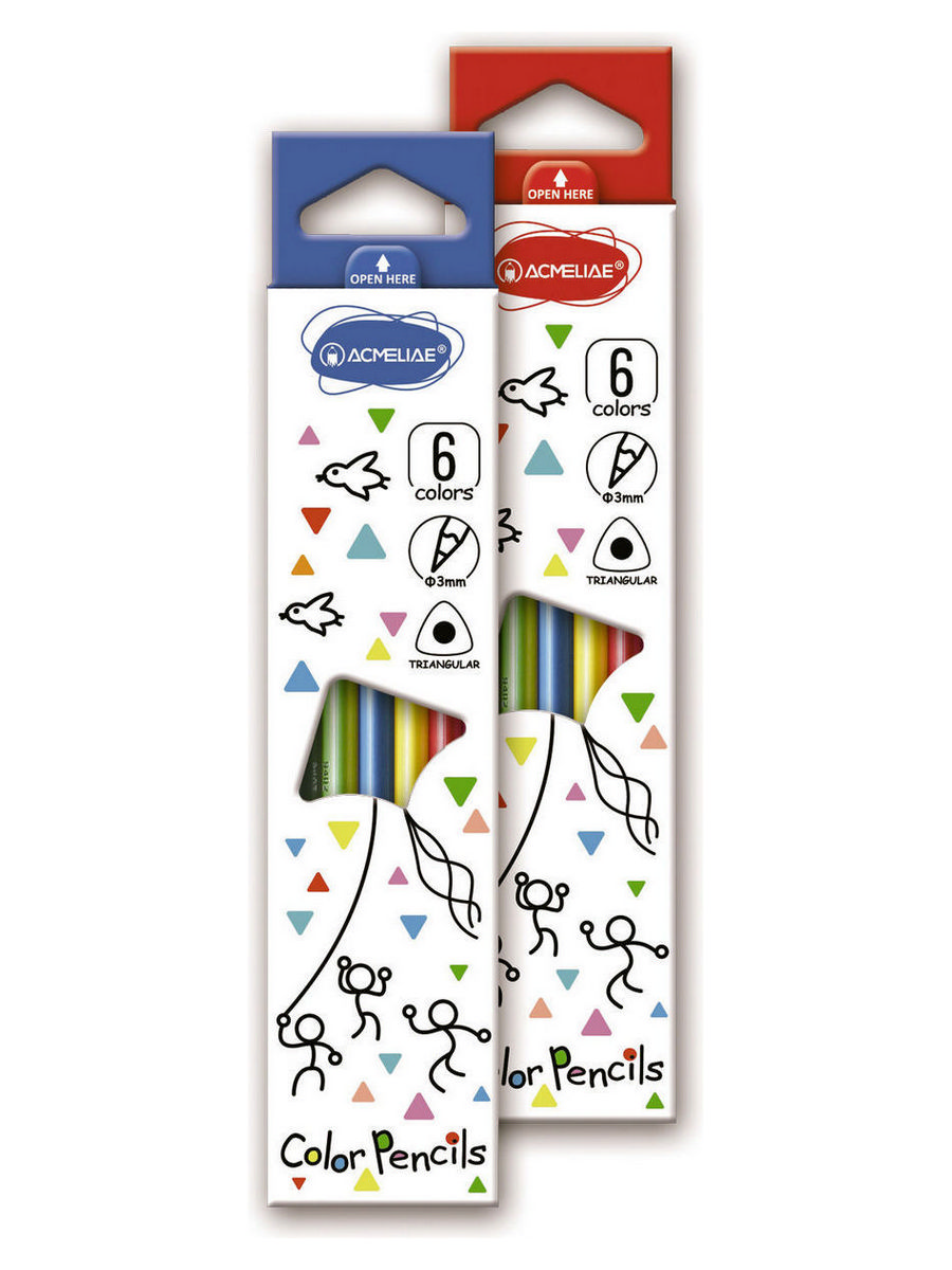 Набор карандашей цветных трехгранных Acmeliae 6 цв. в картонном футляре набор карандашей цветных двусторонних acmeliae 24 шт точилка в картонном футляре