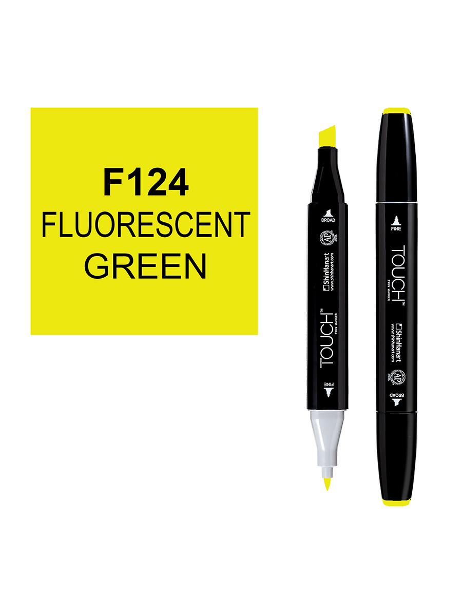 Маркер спиртовой Touch Twin цв. F124 флуорисцентный зелёный маркеры для скетчинга 24цв terso двусторонние пулевидный клиновидный наконечники 1 3мм пластиковая упаковка