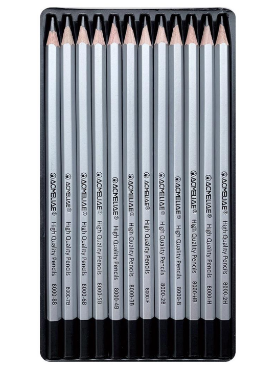 Набор чернографитных карандашей Acmeliae 12 твердостей (2H,H,F,HB,B,2B,3B,4B,5B,6B,7B,8B) в металле Acm-44053 - фото 2
