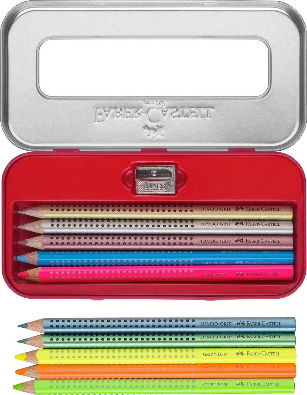 Набор цветных карандашей Jumbo Grip, неоновые и металлические цвета, 10 шт., в металлической коробке FC-110940 - фото 2